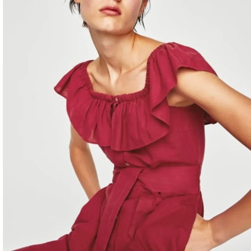 💃🏻 ZARA RUFFLE LINEN BLEND DRESS 💃🏻 - Picture 1 of 9